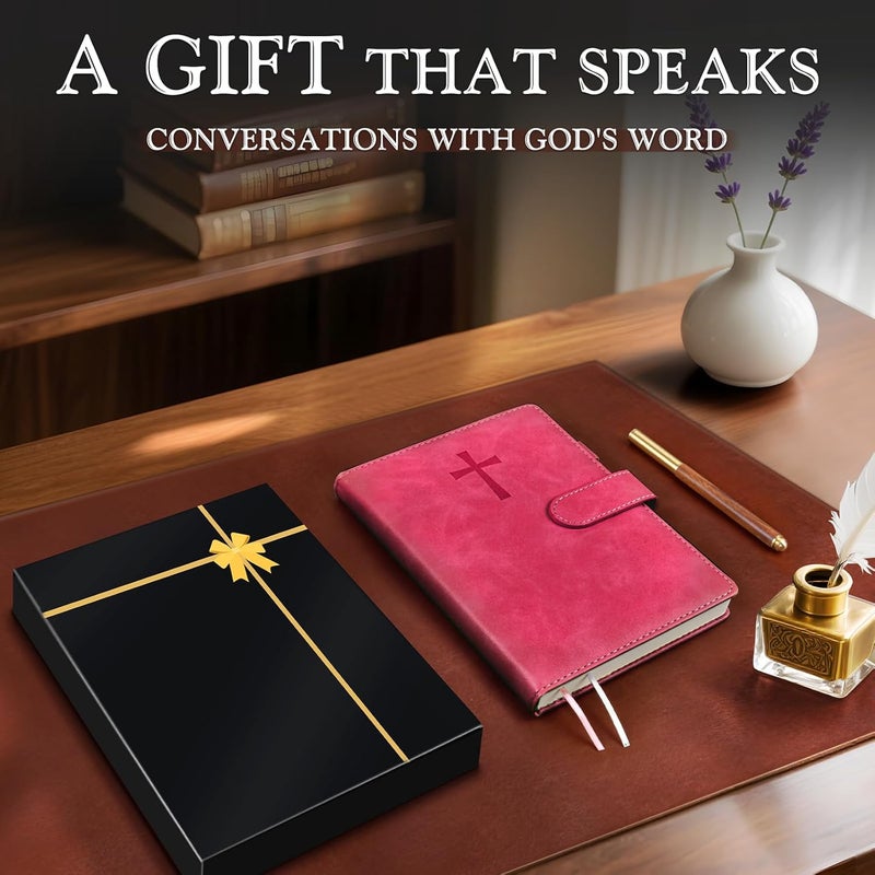PAPEJOON Leather Christian Bible Journal for Women, Prayer Journal for Scripture Study, Daily Devotional, Undated Church Notes Notebook, Jesus Religious Faith Gifts for Pastor, Graduation, Baptism, Magenta - Image 3